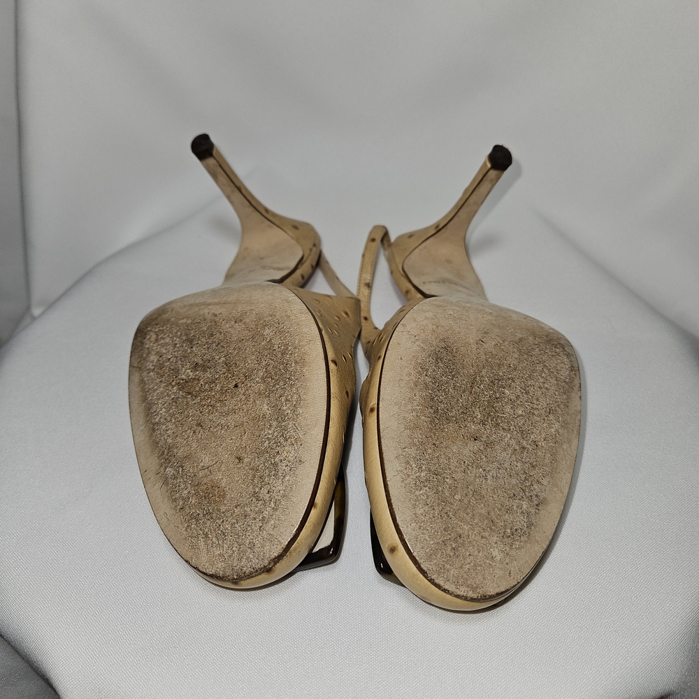 Kate Spade Pumps Tan Leather Ostrich Round Ornament Toe Slingback Size 6.5 B - Picture 6 of 7